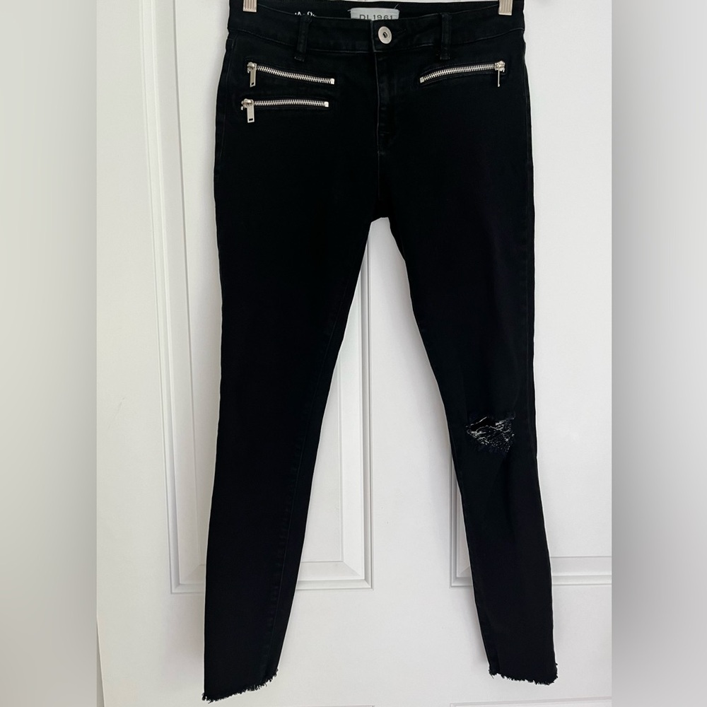 DL1961 Instasculpt Romantic Sexy Goth Skinny Ankle Jeans Black Raw Hem SZ 28
